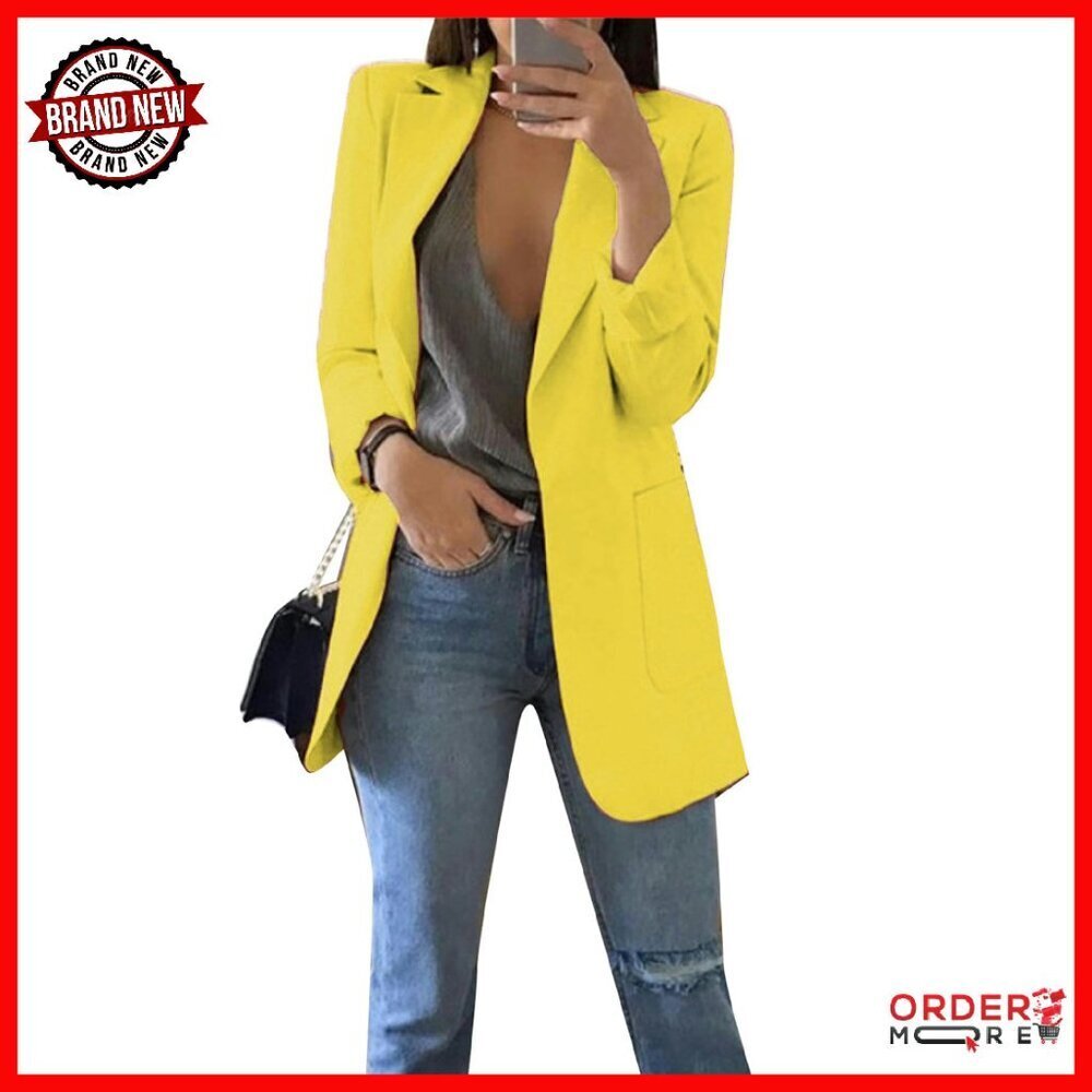 Plus Size Blazer Cardigan with Pockets, Slim Fit, Long Sleeve